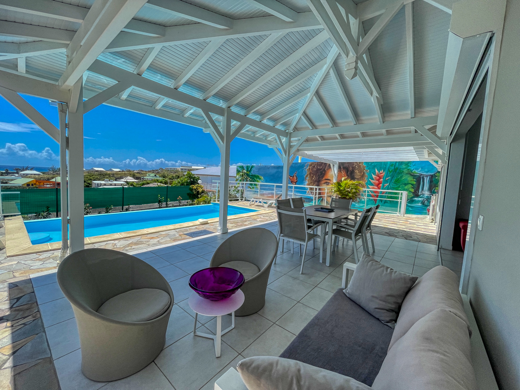 ok terrasse 7 villa Rubis 2 chambres 4 personnes vue sur mer piscine à St François en Guadeloupe - terrasse...
